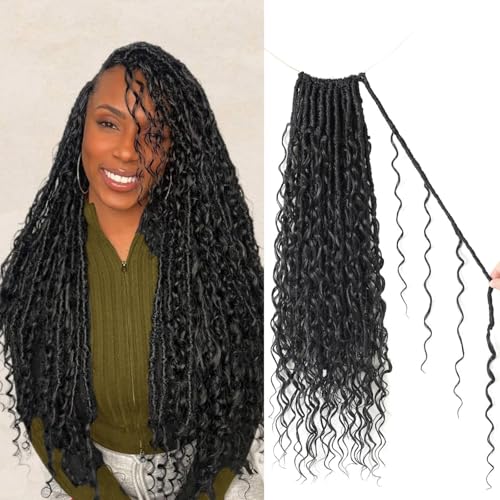9 packs Boho Faux Locs Crochet Hair, 24 Inch, Natural Black Pre Looped Goddess Soft Locs Crochet Hair with Curly Ends, Bohemian River Locs for Black Women(1B#, 24 Inch)