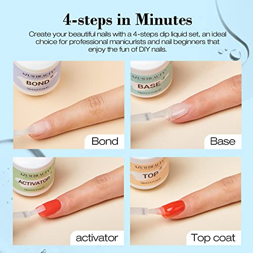 AZUREBEAUTY Dip Powder Liquid Set Bond, Base, Glossy Matte Top Coat, Activator, Brush Saver Dipping Powder Essential Tools No Nail Lamp Needed 0.5Fl oz 15ml 6Pcs