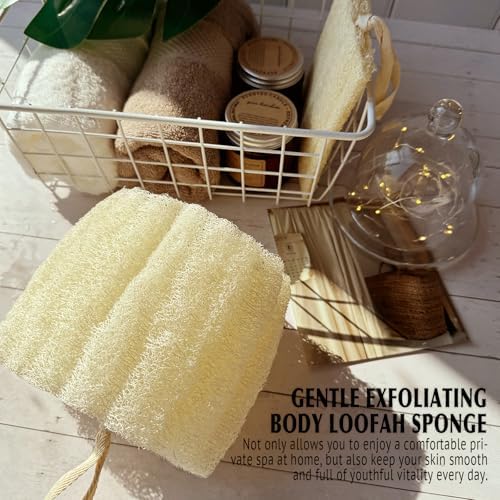 Natural Shower Loofah Sponge, Bath Exfoliating Loofa Body Scrubber, 5.5 “Soft and Easy Foaming Spa Lufa Sponges (3 Pack)
