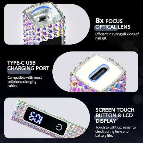 GAOY Handheld UV Light for Gel Nails, Mini Nail Lamp, Portable Cordless Rechargeable, Fast Curing, Diamond