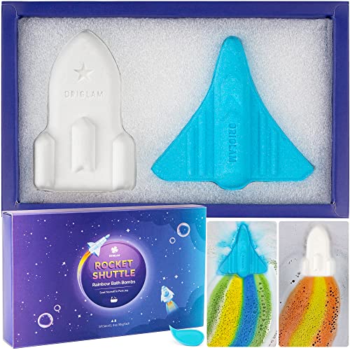 Kids Bath Bombs for Boys, 2 Extra Large Space Shuttle & Rocket Bath Bombs for Kids Bubble Bath, Handmade Rainbow Bath Bomb Gift Set, 1/2/3 Year Old Boy Birthday Gifts for Men Gifts Under 10