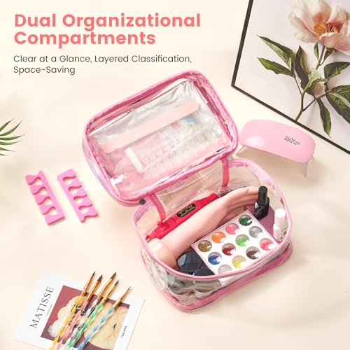 Nail Kit for Beginners with Everything: Professional Nail Acrylic Powder Liquid Set with Practice Hand Drill U V Light in Cosmetic Bag for Women Salon Home (Pink)
