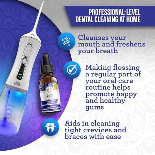 GuruNanda Gums of Steel Kit – Advanced Dental Water Flosser (UV Mode), Concentrated Mouthwash, Cocomint Pulling Oil, Butter on Gums Toothbrush & Tongue Scraper for Happy Gums