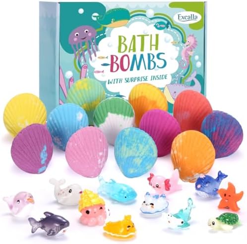 Bath Bombs for Kids with Toys Inside for Girls Boys - 12 Handmade Bubble Bath Fizzies Bomb with Surprise Sea Animals Toys, Moisturize Gentle and Kids Safe