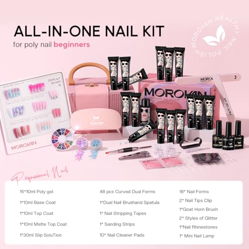 Poly Gel Nail Kit for Beginners: 15 Colors Gel Extension Nail Starter Kit with Slip Solution U V Light for Women Girls at Home DIY