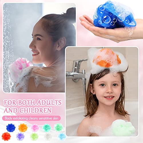 72 Pack Bath Loofah Bulk Sponge Mesh Shower Ball Mini Loofah Travel Size Body Scrubber Exfoliator Shower Bath Pouf Assorted Colors for Kids Women Men Wash Bathroom