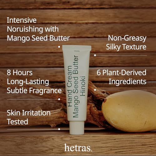 Perfume Hand Cream | Hinoki - Fresh Cypress Scent | Korean Subtle Perfumed Hand Moisturizer with Mango Seed & Shea Butter | Hydrates, Nourishes & Softens Very Dry Skin, 1.69oz.