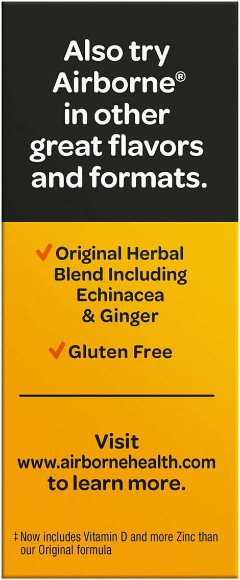 Airborne 1000mg Vitamin C + Zinc Sugar Free Multivitamin Immune Support Effervescent Fizzy Drink Tablets, Zesty Orange Flavor with Powerful Antioxidants Vitamins A C & E, 30 Tablets (2 Pack)
