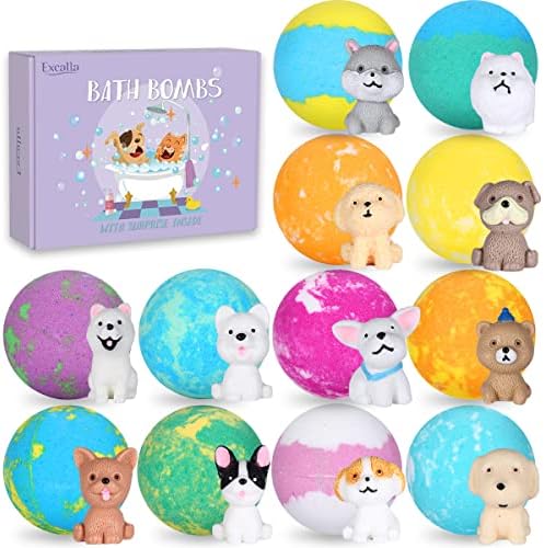 Bath Bombs for Kids with Surprise Toys Inside for Girls Boys - 12 PCs Bubble Bath Fizz Balls Gift Set with Puppy Toy, Gentle and Kids Safe for Easter Eggs Stuffers