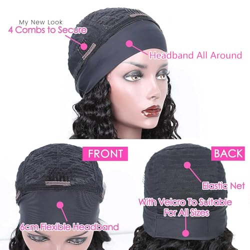 Smoothair Headband Wig Human Hair Kinky Curly Headband Wigs for Black Women Human Hair Wigs Glueless 18 Inch None Lace Front Wigs Brazilian 150% Density