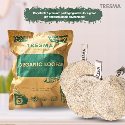 Natural Loofah Body Sponge, Plant-Based Exfoliating Scrubber for Men & Women, Round Shaped Organic Loofahs for Deep Cleansing & Skin Smoothing (3 Pack)