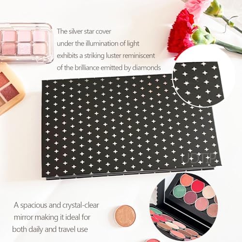 Double Layer Book Shape Empty Magnetic Eyeshadow Makeup Palette with Mirror and 20pcs Adhesive Stickers, Sliver Stars Cover, Fits Standard and Deep Pans (Not Included Eyeshadows)