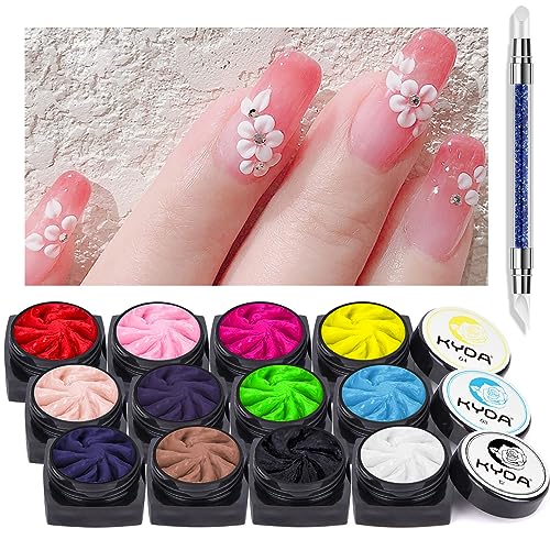 Ownest 12 Colors Sculpture Painting Nail Gel Set,3D Nail Carved Gel Sculpture Creative Painting Glue Soak Off UV,with 1 Carved Painting Pen
