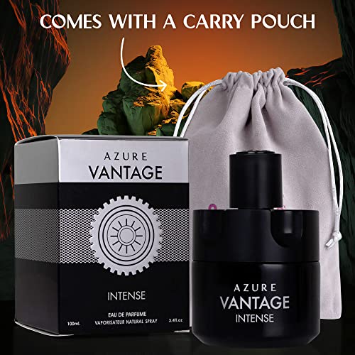NovoGlow Azure Vantage Intense Eau De Parfum Spray - Long Lasting Warm & Masculine Fragrance - 100ml - Includes Carrying Pouch - Gift for All Men & Occasions