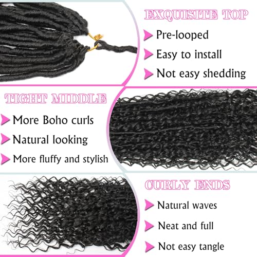 Goddess Locs Crochet Hair 30 Inch Faux Locs Crochet Pre-looped Boho Faux Locs with Curly Ends 8 Packs Long Bohemian River Locs Crochet Hair for Black Women(30Inch, 1B)