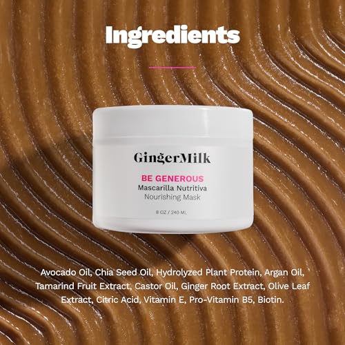 Deep Repair Hair Mask for Dry and Curly Hair – Castor Oil, Biotin, Ginger – Sulfate-Free – Be Generous by Ginger Milk – 8 oz