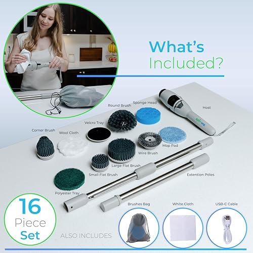 SpinWiz 2025 Model 10 in 1 Electric Spin Scrubber with 10 Replaceable Brushes | Spin Brush for Cleaning | Upgraded Battery | Electric Scrubber | Shower Scrubber with Long Handle