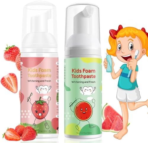 Foam Toothpaste Kids, Toddler Toothpaste with Low Fluoride, Kids Toothpaste for U Shaped Toothbrush Electric Toothbrush, Foam Toothpaste for Children Ages 3 Plus (Watermelon+Strawberry)