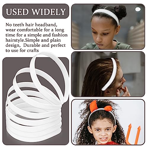 50PCS Amersumer 1/2" Girls Plain No Teeth DIY Plastic Headbands Headwear Hair Accessories (Black） (WHITE)