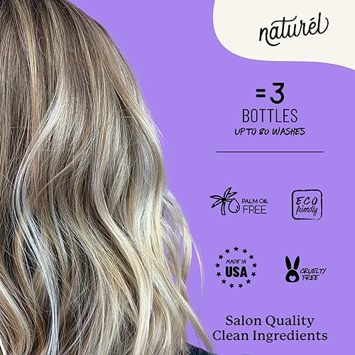 Naturel Toning Purple Shampoo and Conditioner Bar Set with Biotin for Blonde or Grey Hair, Shampoo Bar and Conditioner Bar for Blonde or Grey Hair, Vegan and Cruelty Free, Zero Waste, Made in USA