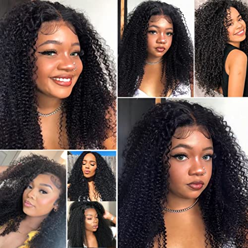 Kinky Curly Lace Front Wigs 13x6 HD Lace Front Kinky Curly Wig for Women 180% Density Pre Plucked With Baby Hair Afro Kinky Curly Human Hair Wigs 20Inch Kinky Curly HD Lace Front Human Hair wig