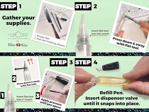 Nail Care Headquarters Refillable Holographic Cuticle Oil Pen for Nails - Empty Holo Squeeze Nail Oil Pen with Brush from by Bliss Kiss 3-Pack