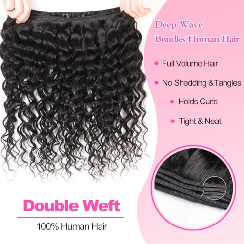 Deep Wave Human Hair Brazilian Bundles - 3 Bundles, 22-26 Inch, 100% Unprocessed Virgin Hair, Curly Waves, Double Weft, Wet & Wavy, for Black Women
