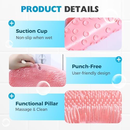 Silicone Shower Foot Scrubber Mat, 2025 New Shower Foot and Back Scrubber Massage Pad with Non-Slip Suction Cups, Wall Mounted Feet Back Cleaning Exfoliating Bath Wash Pad for Men and Women (Purple)