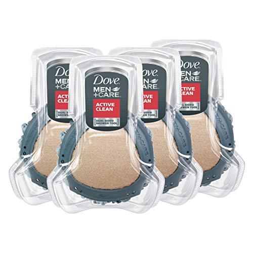 DOVE MEN + CARE Shower Tool for Stronger Skin - Active Clean Scrubs and Exfoliates, 4 Pack & Body & Face Wash