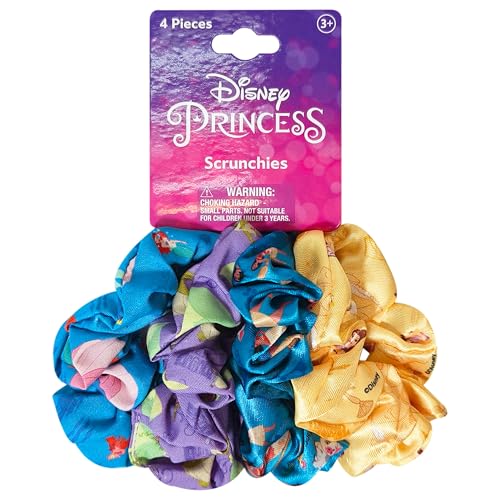 LUV HER Disney Princess Cute Scrunchies for Girls of All Ages - 4 Large Hair Scrunchies for Girls - 4 Printed Scrunchies with Your Favorite Characters - Hair Accessories for girls 3+