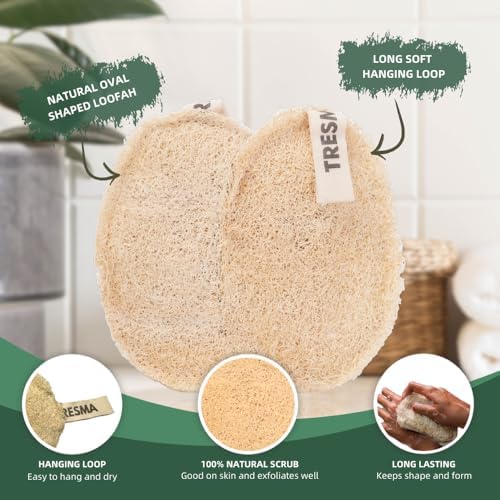Natural Loofah Body Sponge, Plant-Based Exfoliating Scrubber for Men & Women, Organic Loofahs for Deep Cleansing & Skin Smoothing (3 Pack)