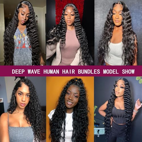 Deep Wave Human Hair Bundles - 20/22/24 Inch Deep Curly Brazilian Virgin Wet & Wavy Bundles - 3 Pack 12A Human Hair Extensions
