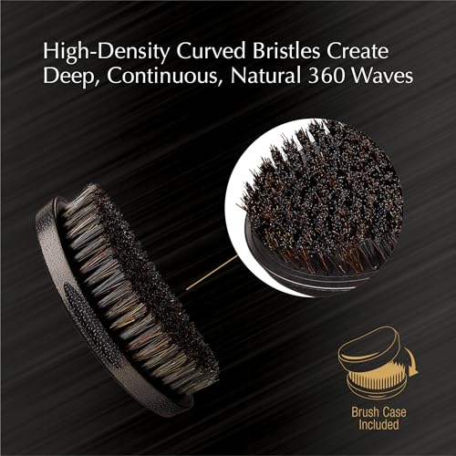 Red by Kiss Premium Pocket Wave Bow Wow Curved Palm Brush – Boar Bristles for 360 Waves, Curved Design for Precision Control, Ideal for Coarse, Curly, Short Hair & Fades (Medium)