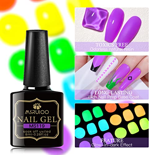 Glow in the Dark Gel Nail Polish, 6 Colors Luminous Neon Gel Polish Set Fluorescent Bright Colors Hot Pink Yellow Purple Glow Effect Soak Off UV Gel Polish for DIY Nail Art Design
