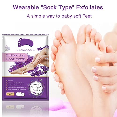 Foot Peel Mask 5 Pack,Lavender Exfoliating Foot Masks, Soft Smooth Touch Natural Exfoliator for Dry Dead Skin, Callus, Repair Rough Heels,Gifts for Women Mom and Men