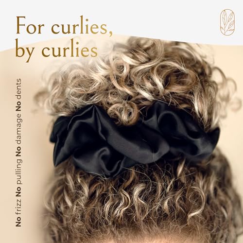 Silk Scrunchies for Women Ponytail Holders – Oversized Mulberry Silk Scrunchies – Extra Large No Damage Hair Ties for Curly, Thick, and Thin - Hair Accessories for Women – Black, XL By Curlfriend