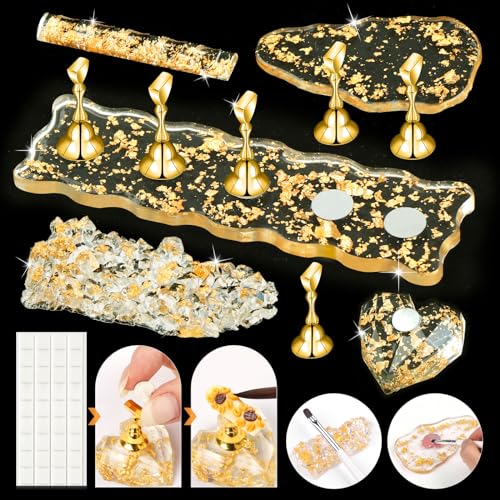 SAVILAND Nail Stand for Press On Nails: 6pcs Nail Stand Set 2X Magnetic Nail Holder for Painting Nails Display 40PCS False Finger Holder Art Brush Putty Acrylic Nail Art Kit Nail Enthusiasts Home DIY