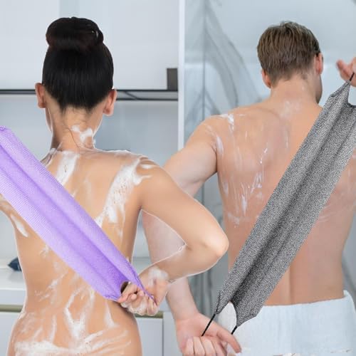 Giantree 8 Pack Exfoliating Back Scrubber with Handles, Back Scrubber Body Bath Pull Strap Scrubber, Nylon Stretchable Exfoliating Washcloth for Face Back Cleans Skin Massages Women Men