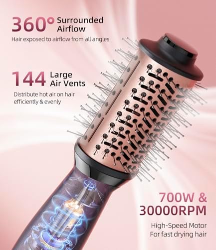 Travel Dual Voltage Hair Dryer Brush, Small Hot Air Brush for European Travel, Compact 2 Inch One Step Blowout and Volumizer Hair Blow Dryer with Oval Design, Rose Gold