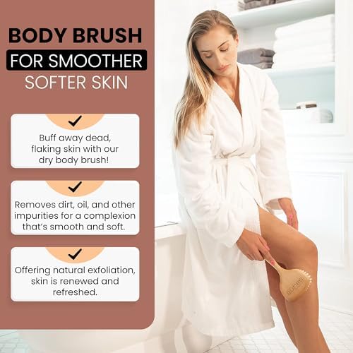 Since 1869 Hand Made in Germany - Smooth 100% Boar Bristle Body Brush, Gently Exfoliates Skin for a Softer, Smoother Complexion, Dry Brush Body Scrubber Promotes Circulation for a Healthy Glow