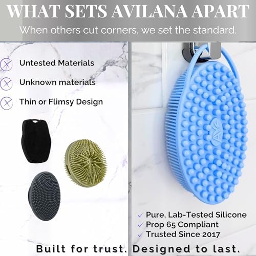 Avilana Silicone Body Scrubber – Silver-Infused Gentle Shower Brush & Loofah Alternative – Fast-Drying, BPA-Free Silicone Body Exfoliator for Sensitive Skin – for Men & Women (Blue, Massage)