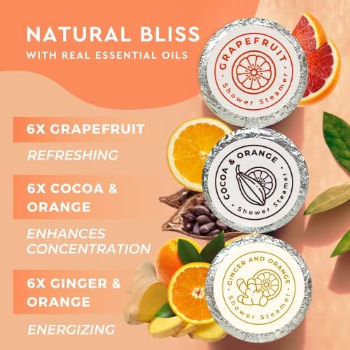 Cleverfy Citrus Shower Steamers Aromatherapy for Women and Men – Self-Care Shower Bombs for Energy Boost and Relaxation – 18 Tablets