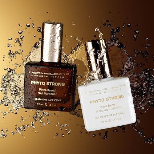 Dermelect Cosmeceuticals Phyto Strong Natural Nail Duo (2 full size pcs) Protein-Peptide Infused Base Coat & Top Coat Set, Strengthening, Hardening, for All Nail Types, Plant-Based, Vegan, Non-Toxic
