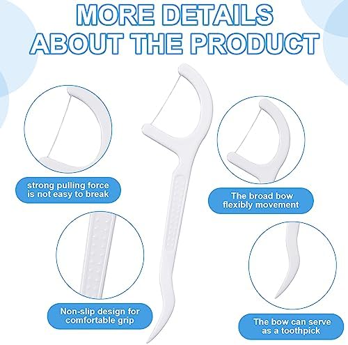 Dandat 2000 pcs Dental Floss Picks Bulk High Toughness Clean Tooth Picks Flossers Dental Floss Flossers for Teeth Cleaning Family Travel Tight Space Cleaning Plaque Remover(White)
