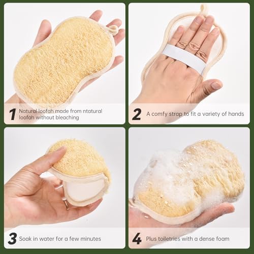 Natural Loofah Bath Sponges with Cotton Rope Exfoliating Body & Face Scrubber Reusable & Eco-Friendly,Soap Loofa Shape- Large 3PCS