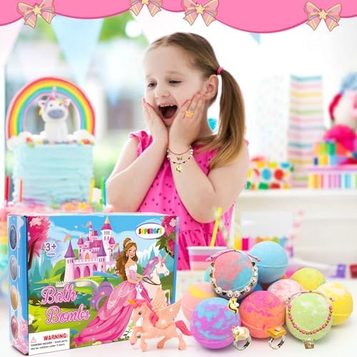 Bath Bombs for Kids with Surprise Inside Princess Toys Natural Bath Bombs Handmade Spa Organic Bubble Bath Bomb Bath Fizzy with Jewelry Set Girls Birthday Christmas Gift