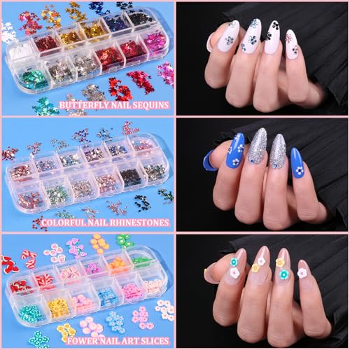 Nail Art Decoration Design Kit: Acrylic Brushes Tools Set with 600 Fake Nail Tips - Chrome Powder Nail Glue & Remover Nail Rhinestones Charms Gems - Press On Supplies Nail Stand Clipper Dotting Tool