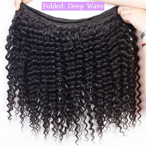 Deep Wave Human Hair Bundles, 20 22 24 Inch, 100% Unprocessed Brazilian Virgin Hair, 3 Bundles, Deep Curly, Black,Sew-In Installation, Wavy Style Keep Texture Silky Soft