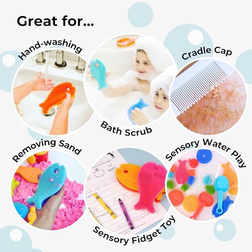 Innobaby Bathin' Smart Silicone Fish Bath Scrub, Aqua/Periwinkle
