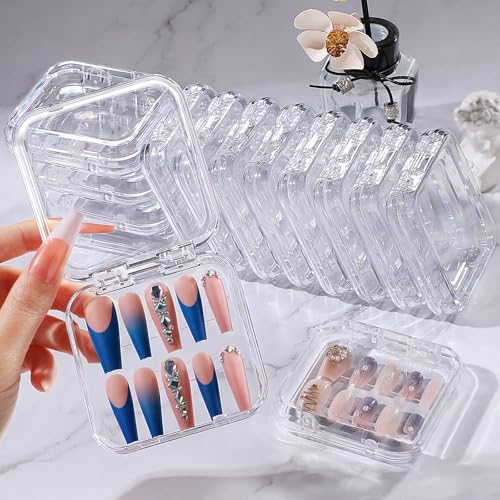 Udefineit 27PCS Press on Nail Boxes with 5M Nail Tape, Clear Acrylic Nail Display Box for Storage Nail Tips Press on Container Plastic Empty Packaging Boxes for Nail Art Home Beauty Salon